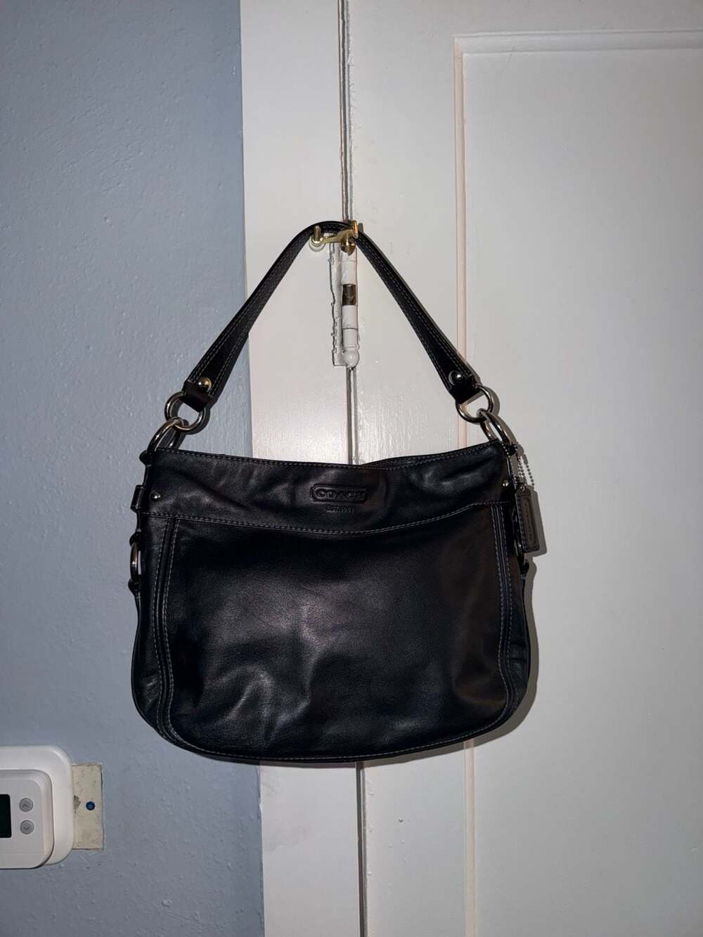 Coach Zoe Hobo Leather Shoulder Bag Black